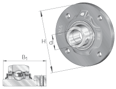 Подшипниковые узлы с корпусами RFE Фланцевые подшипниковые узлы с четырьмя отверстиями, корпусом из серого чугуна, центрирующим буртиком, эксцентриковым закрепительным кольцом, R-уплотнениями